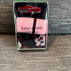 Kate Spade Pink and Black Floral Socks NWT in Box